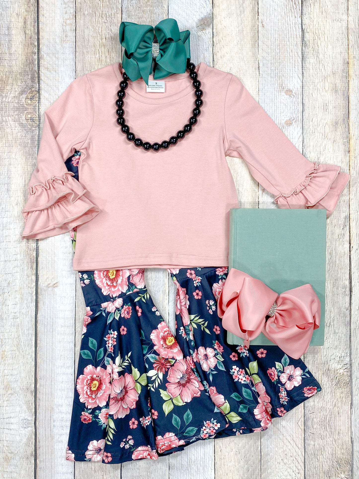 Pink Long Sleeve & Floral Flare Bell Bottoms Set