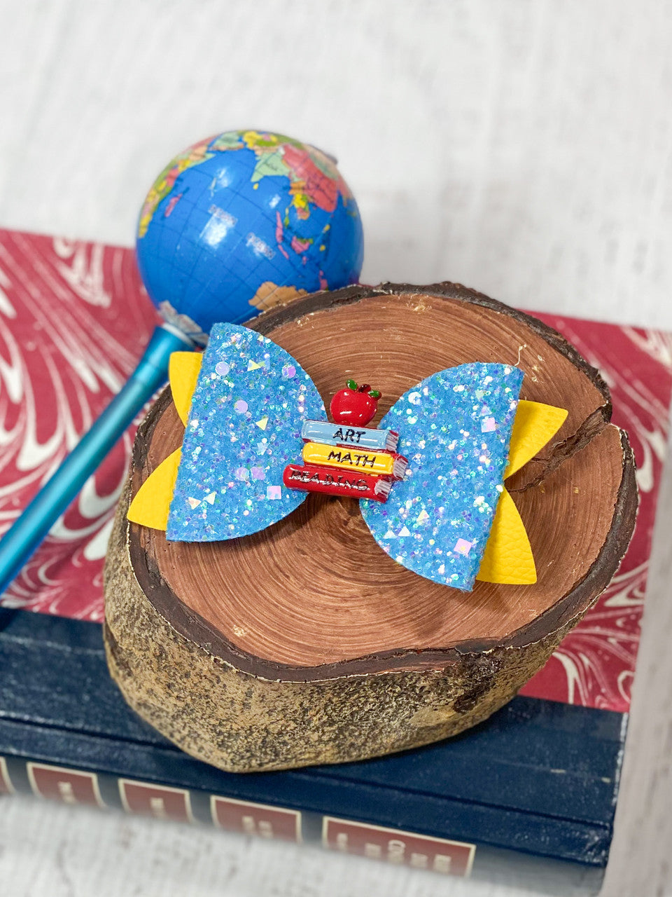 School Books Blue Glitter Bow