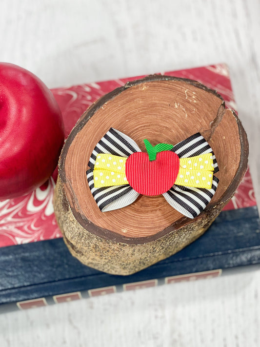 Red, Yellow, Black & White Teacher's Favorite Apple Bow Clippie
