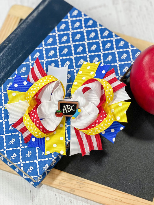 Red, Yellow, Blue & White ABC's Back-To-School Hair Bow