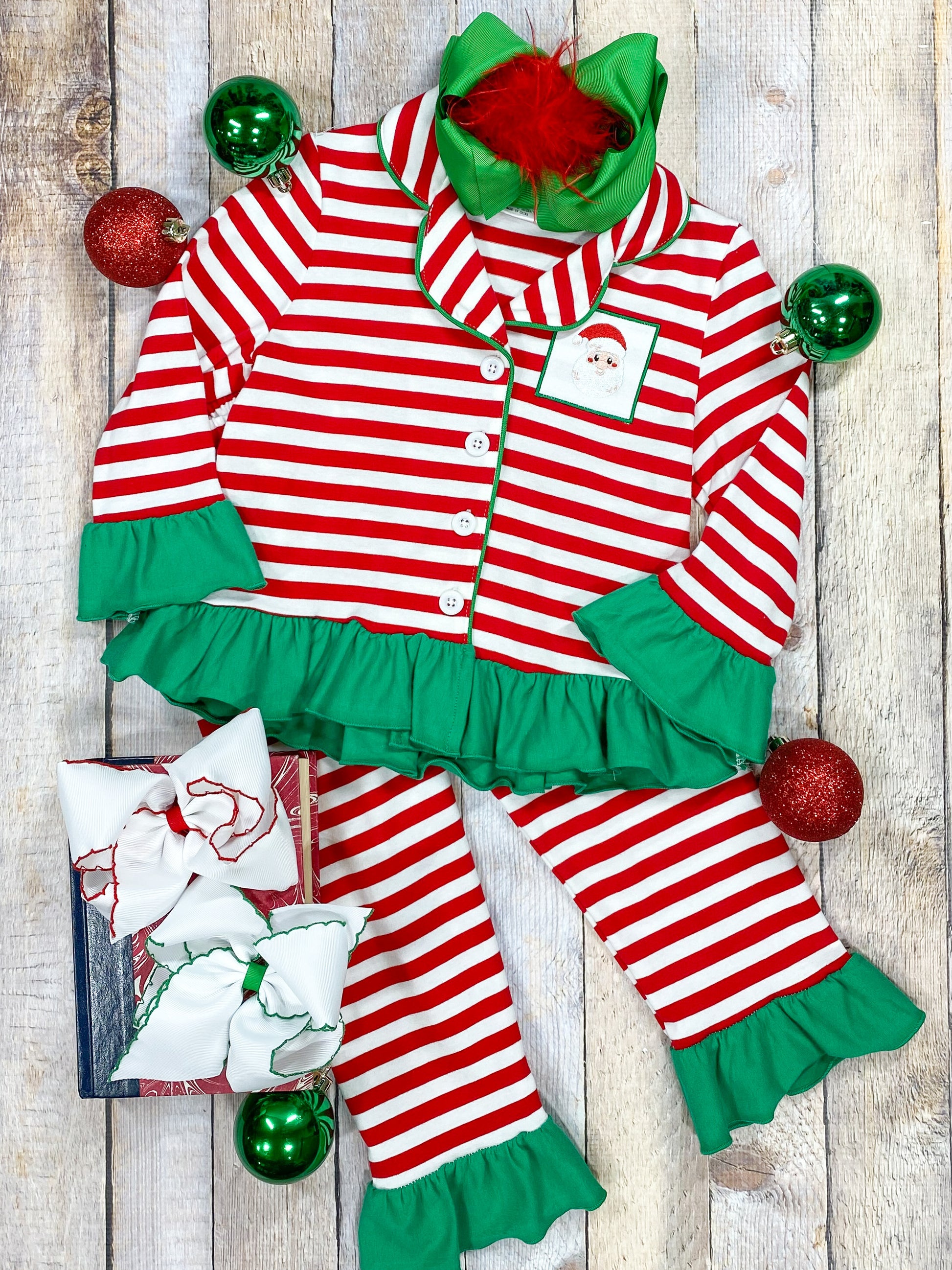 Red Striped Santa PJs-Girls