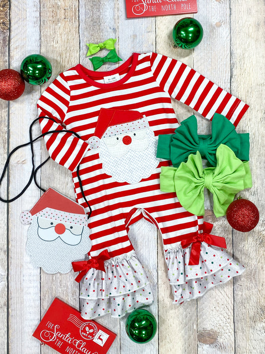 Red Striped Santa Infant Girl Romper