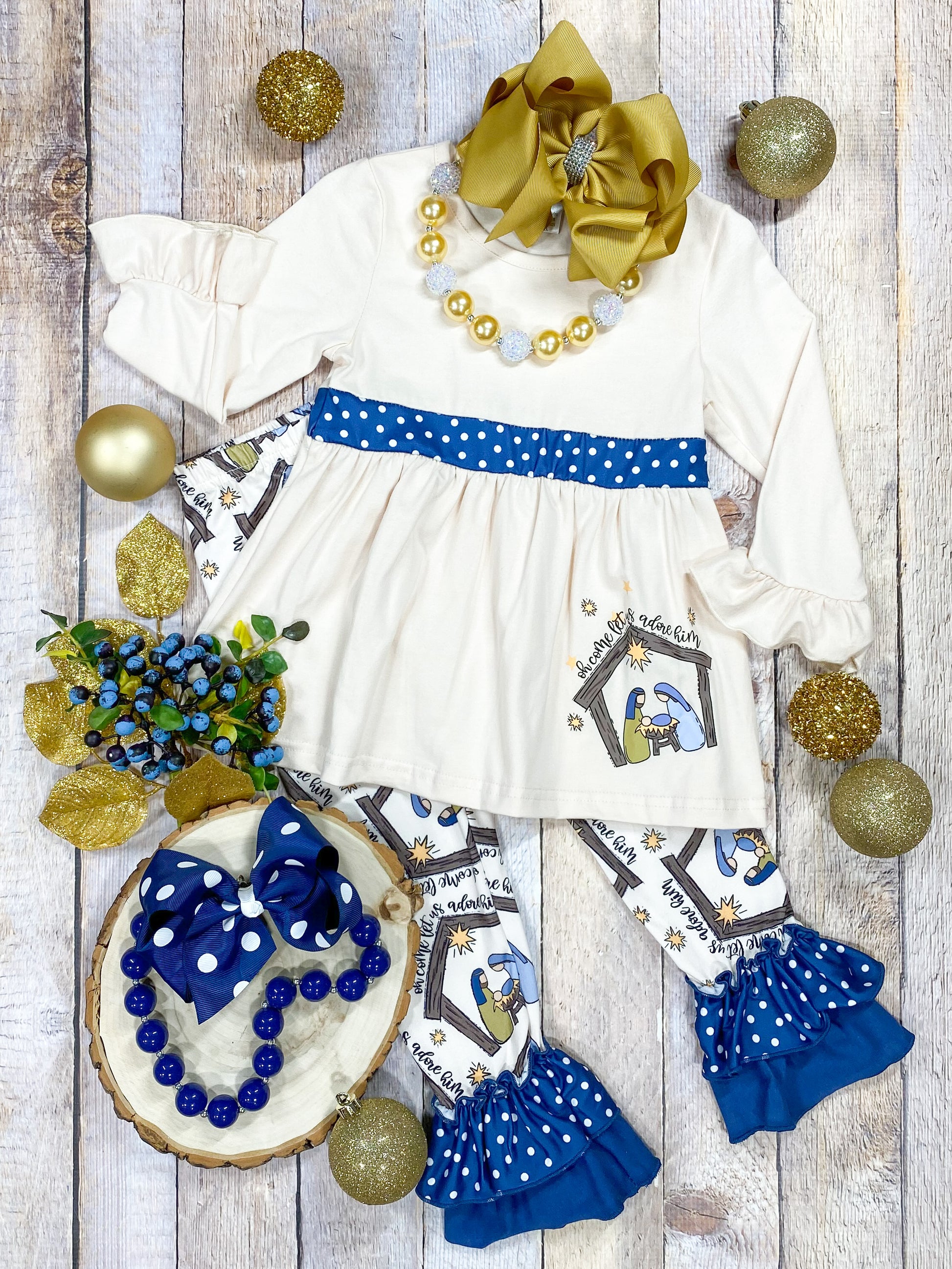 Nativity Scene Top & Ruffled Leggings Set