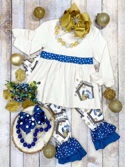 Nativity Scene Top & Ruffled Leggings Set