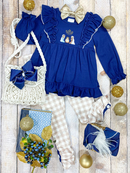 Nativity Scene & Yellow Gingham Pants Set - Girls