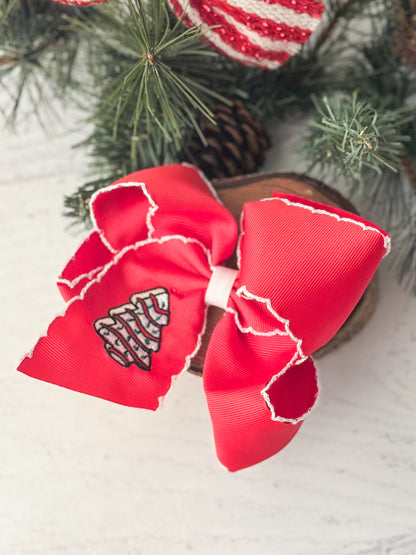 Christmas Tree Cake Embroidered Hair Bow