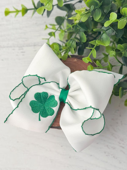 Shamrock Moonstitch Embroidered Hair Bow