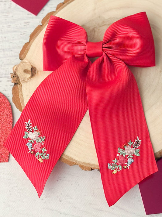 Valentine's Embroidered Long Tail Cheer Bow