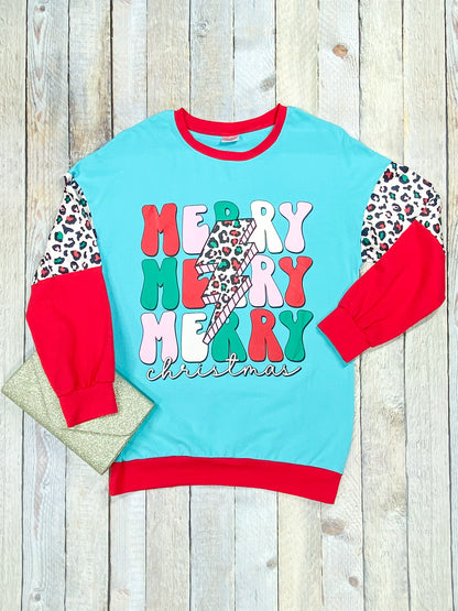 Mommy & Me Merry Christmas Blue Animal Print Top