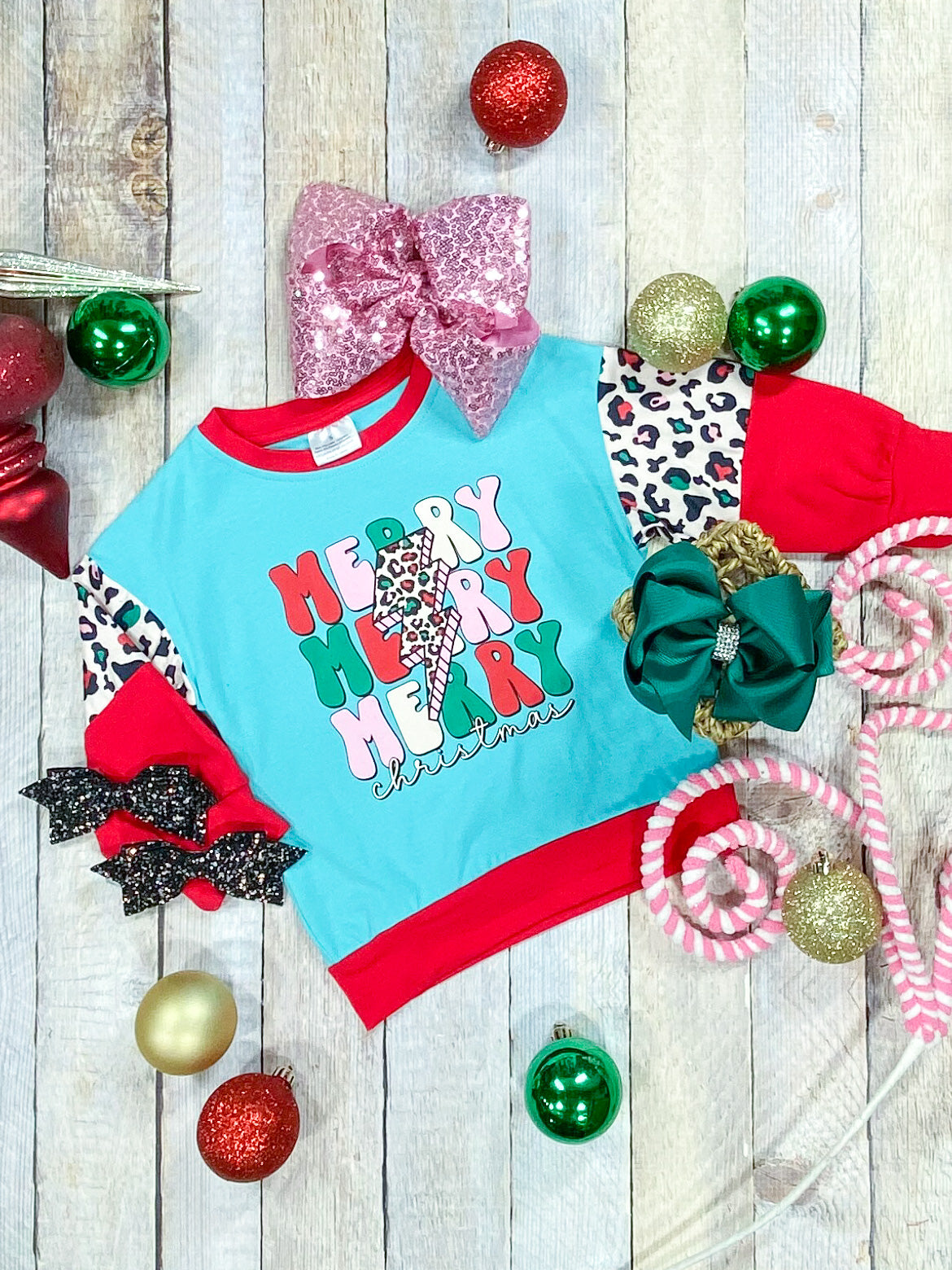 Mommy & Me Merry Christmas Blue Animal Print Top