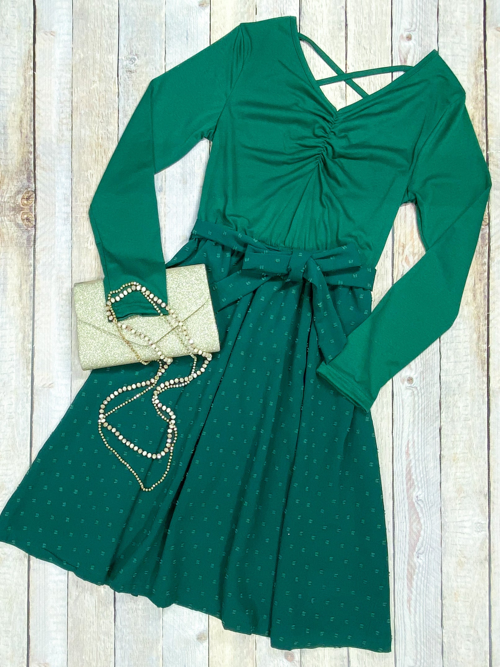 Mommy & Me Green Long Sleeve Tied Twirl Dress