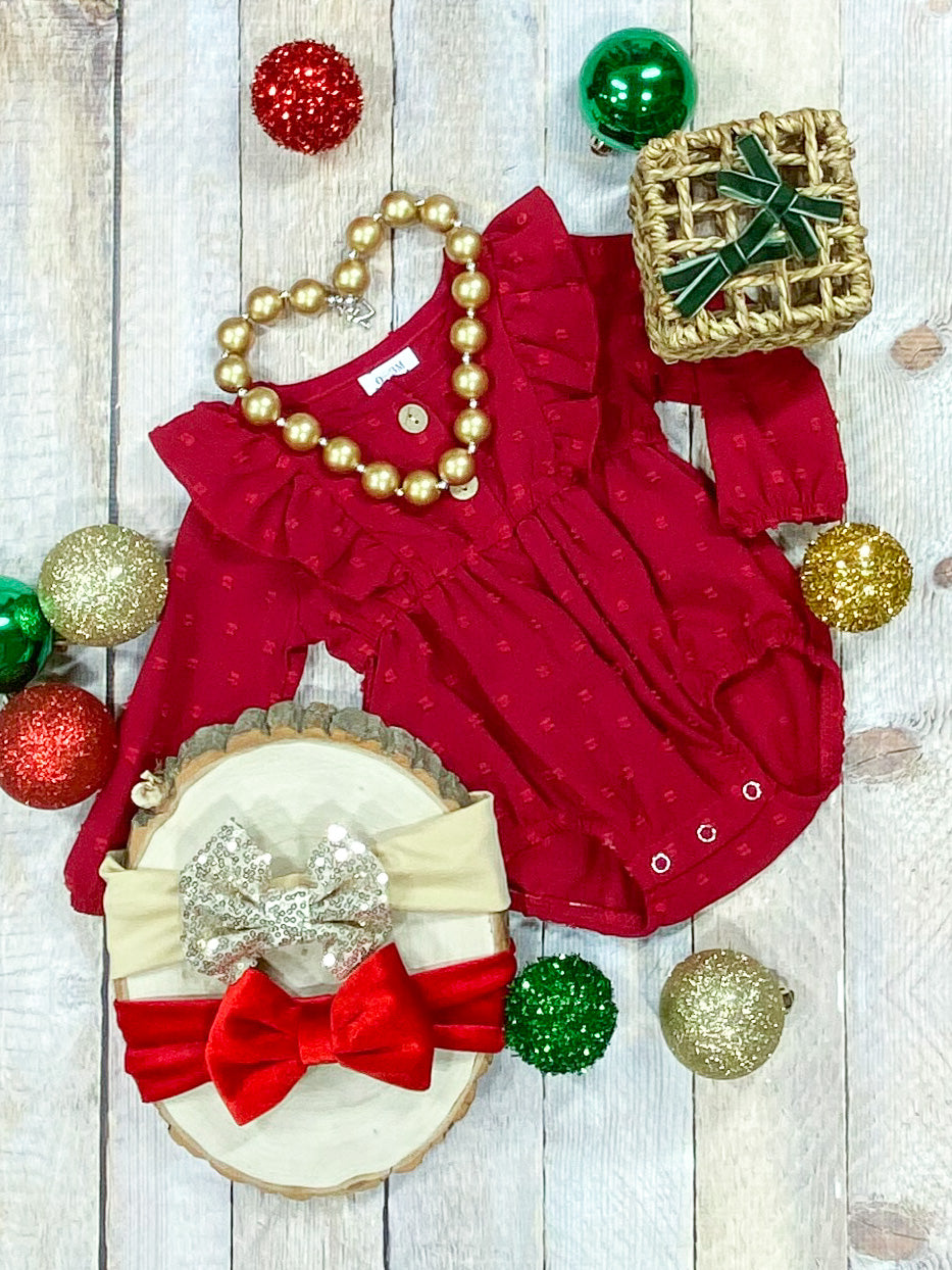 Red Long Sleeve Infant Romper