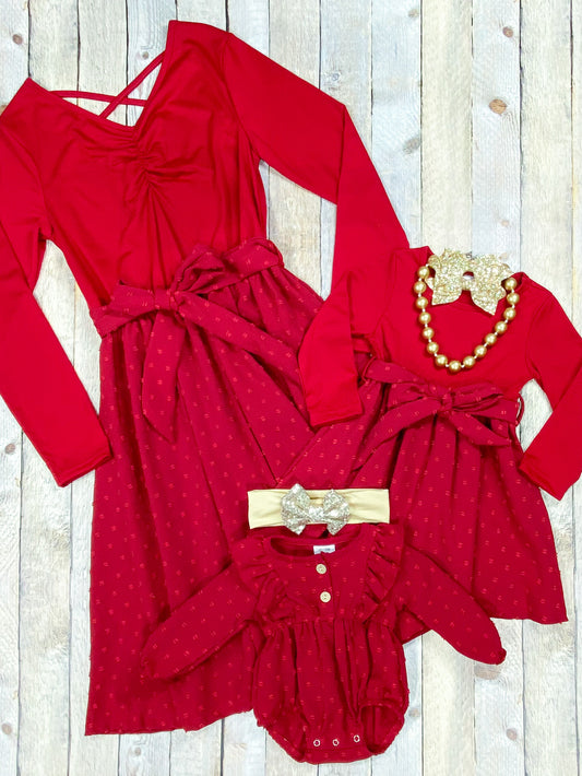 Mommy & Me Red Long Sleeve Twirl Dress