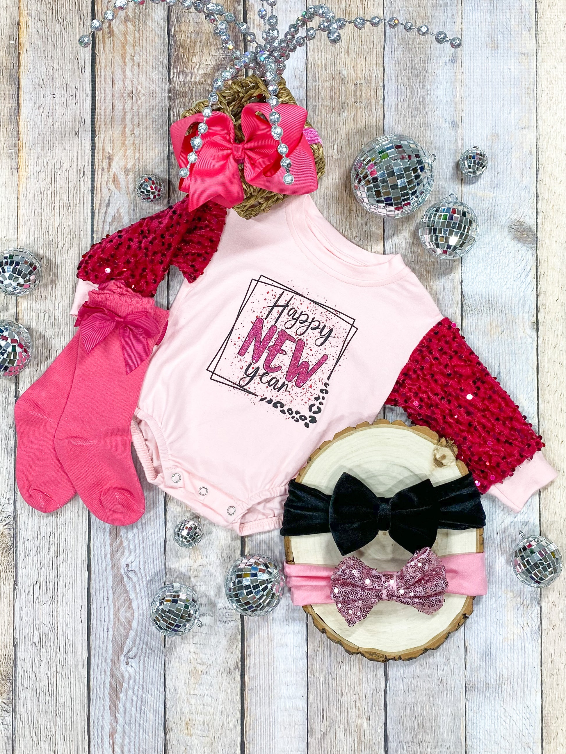 Happy New Year Sequin Sleeved Infant Romper