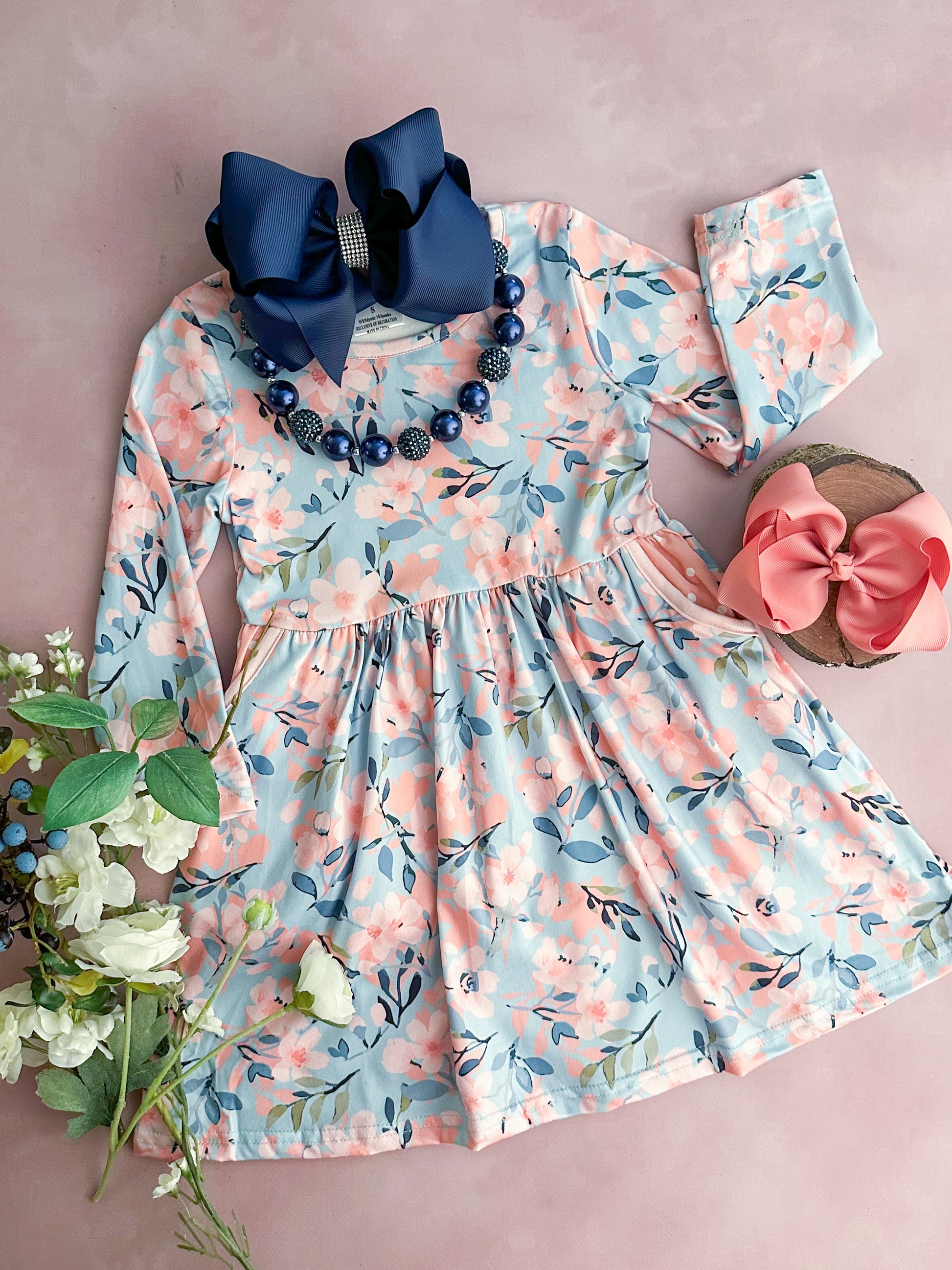 dusty rose floral dress with pockets