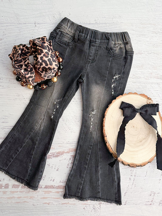 Black Distressed Flare Jeans