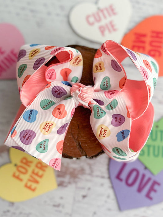 conversation heart hair bow