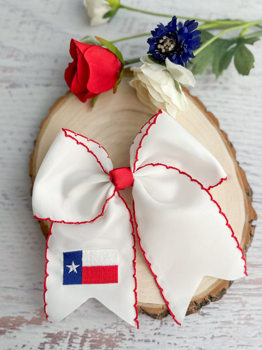 Texas Flag Embroidered Cheer Bow