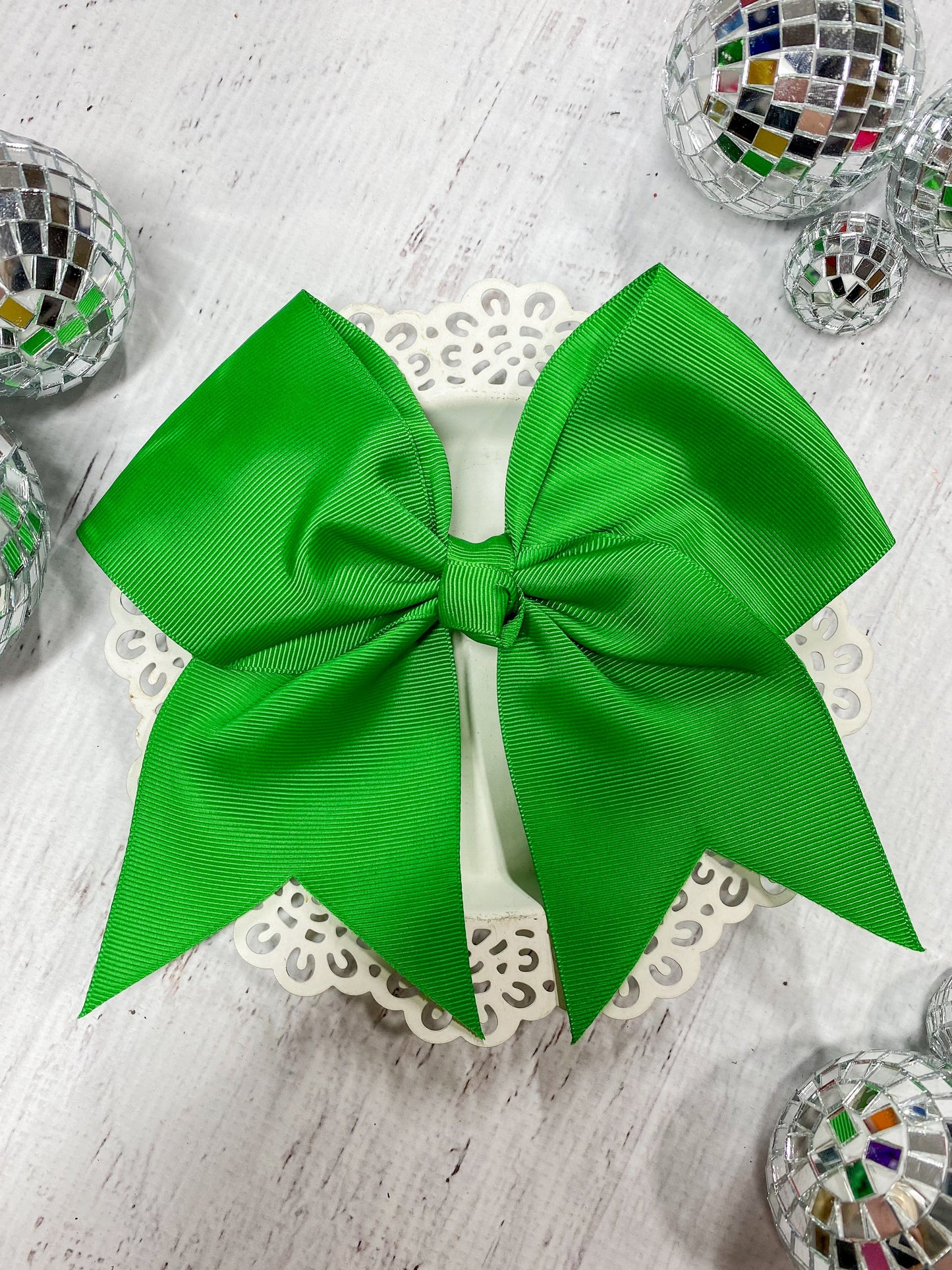 emerald solid cheer bow with pony-o clip