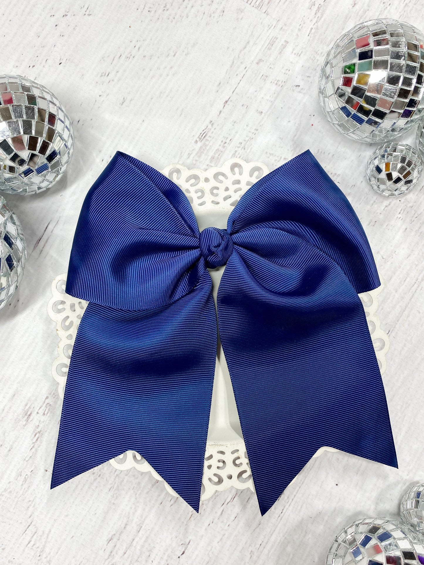 navy blue solid cheer bow with pony-o clip