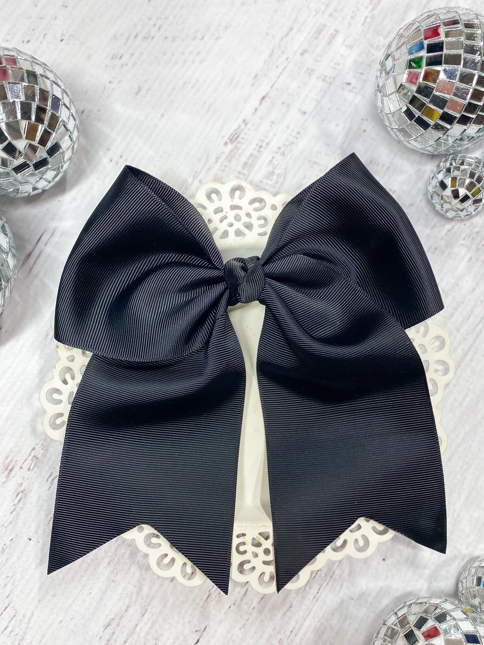 black solid cheer bow with pony-o clip