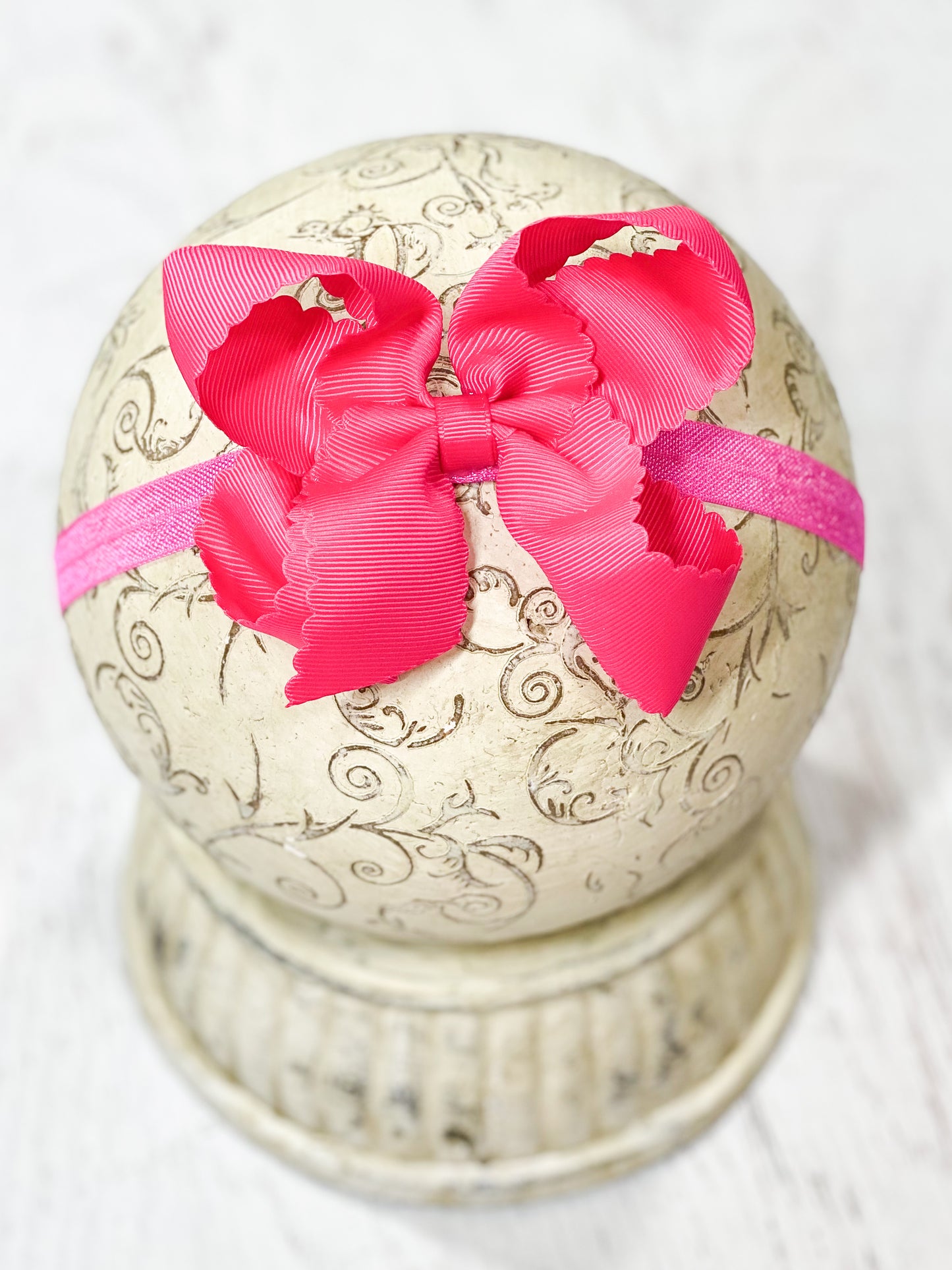 Hot Pink Scalloped Classic Size Bow Headband