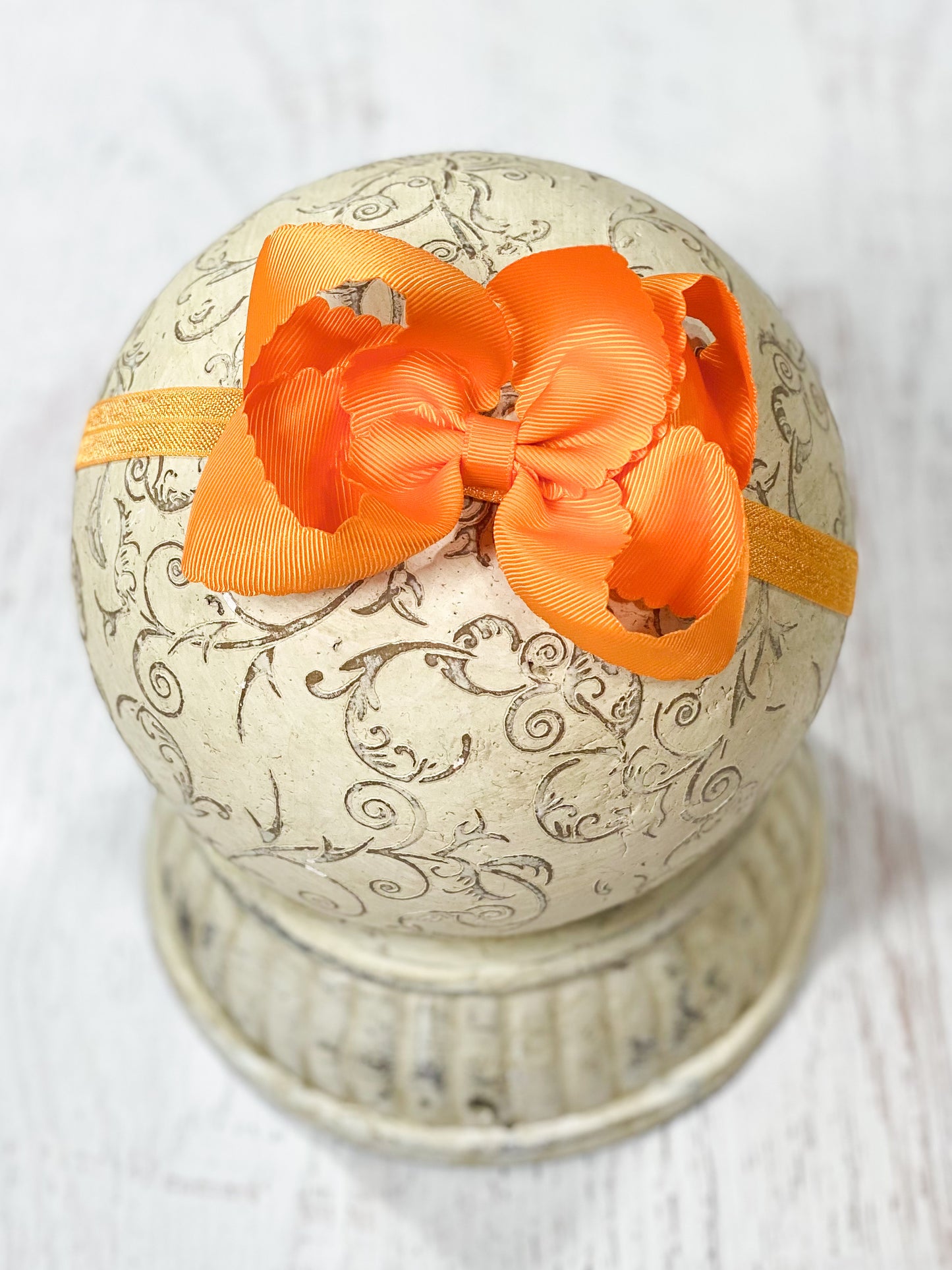 Orange Scalloped Classic Size Bow Headband