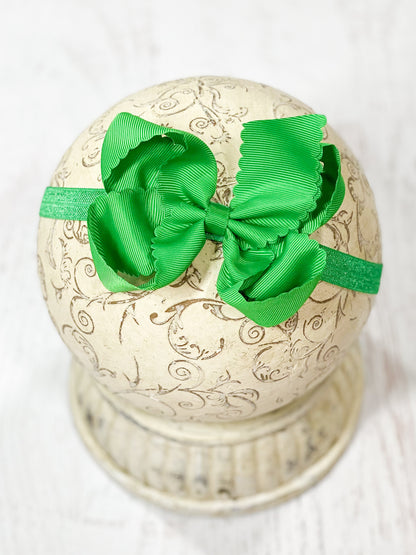 Emerald Scalloped Classic Size Bow Headband