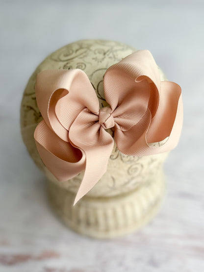 Oatmeal Classic Grosgrain Hair Bow - Satin Headband