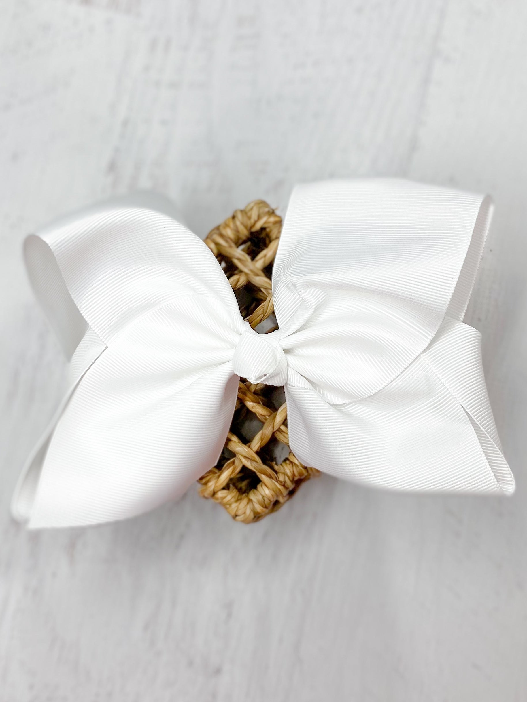 White Texas Size Big Hair Bows with French Clip