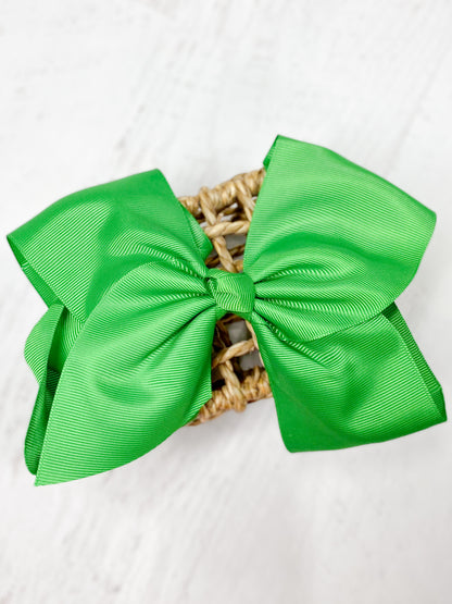 Kelly Green Texas Size Big Hair Bows with French Clip