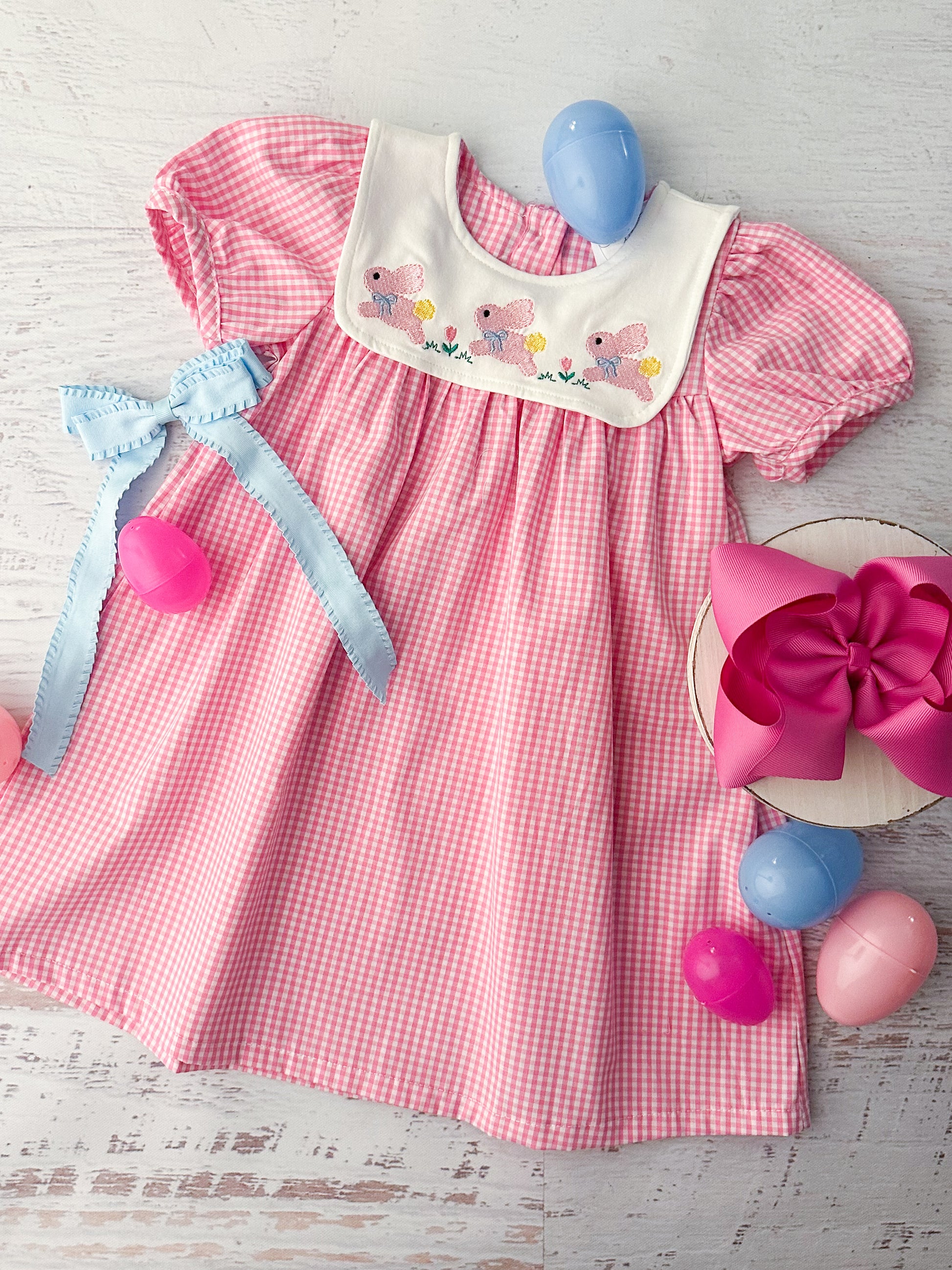 Bunny Trio Pink Gingham Dress