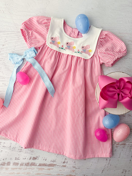 Bunny Trio Pink Gingham Dress