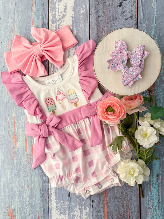 Ice Cream Cones & Pink Gingham Infant Romper