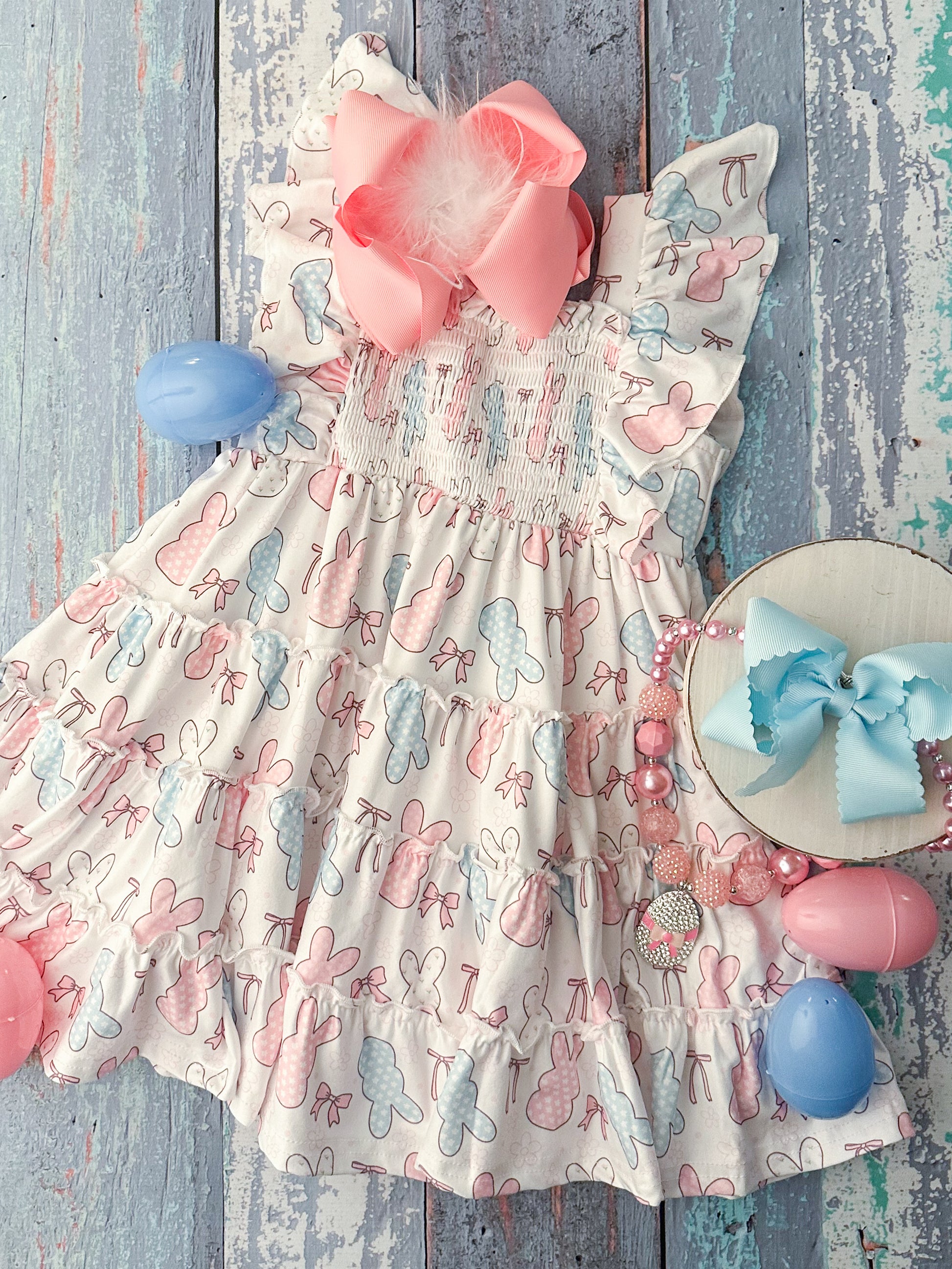 Bows & Bunnies Ruffled Tiered Dress