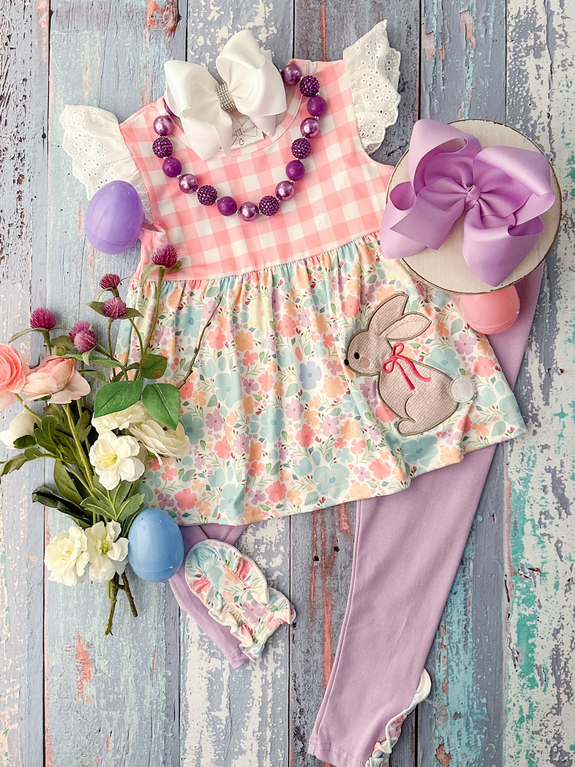 Bunnies & Flowers Purple Leggings Set