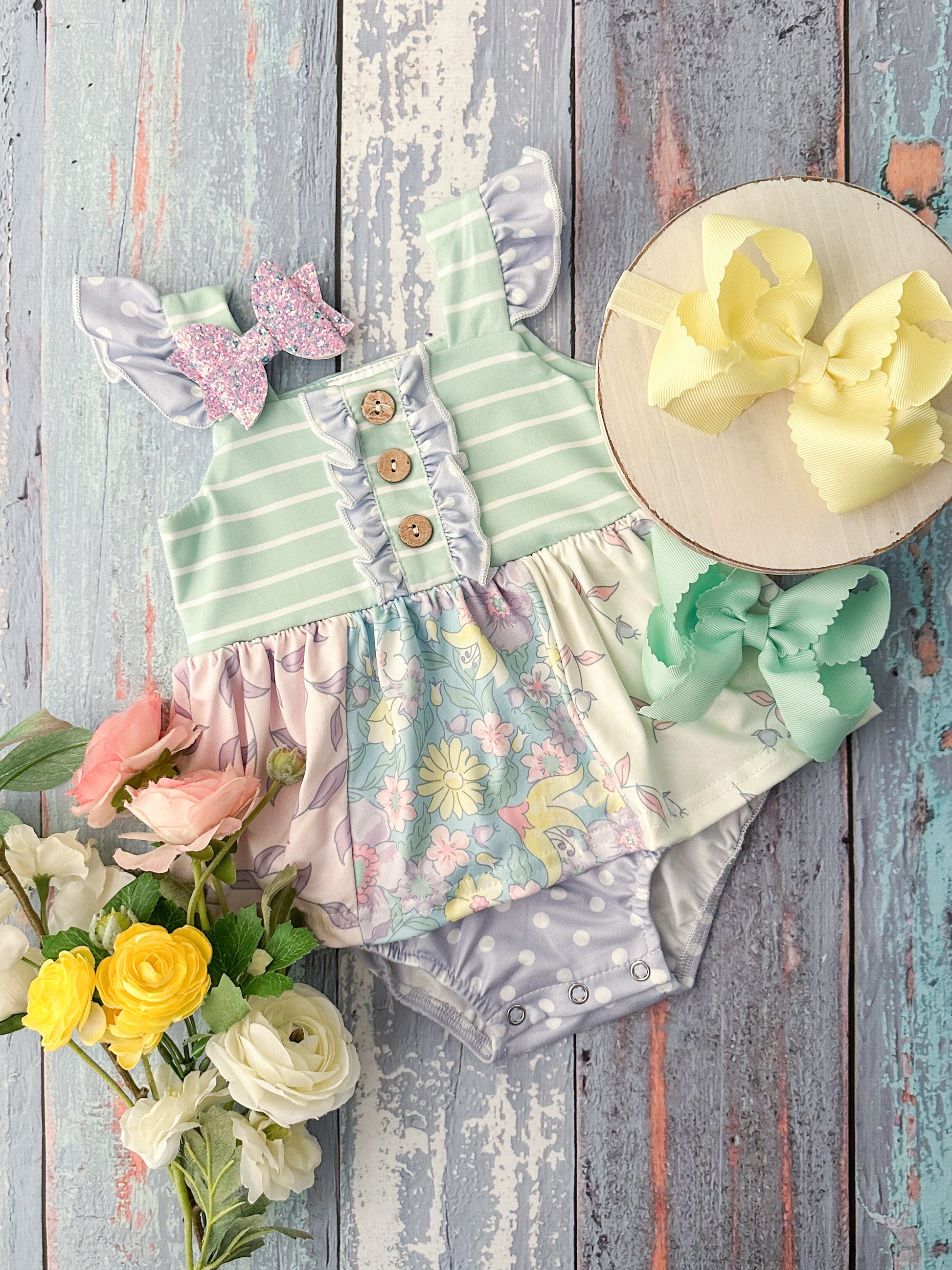 Mint Stripes & Floral Dreams Infant Romper