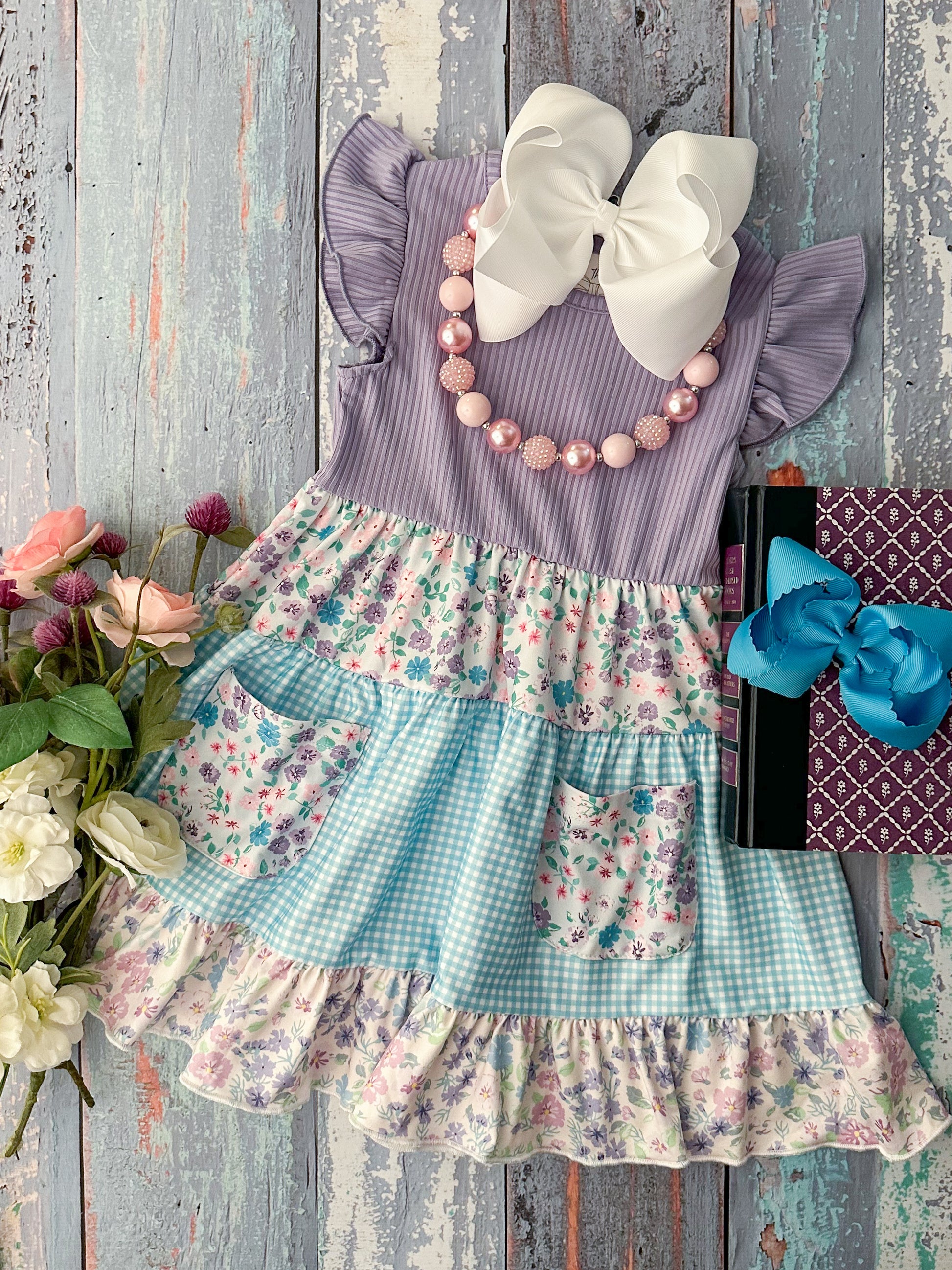 Lavender & Aqua Floral Twirl Dress