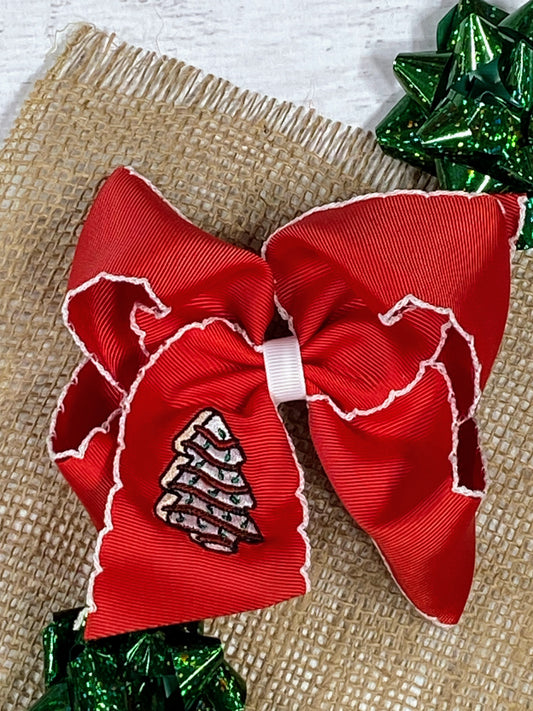 Christmas Tree Cake Embroidered Hair Bow