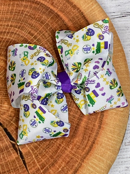 Mardi Gras Palooza Print Hair Bow