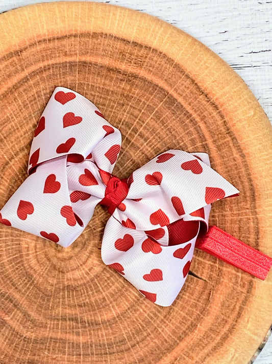 Heart Print Hair Bow Headband