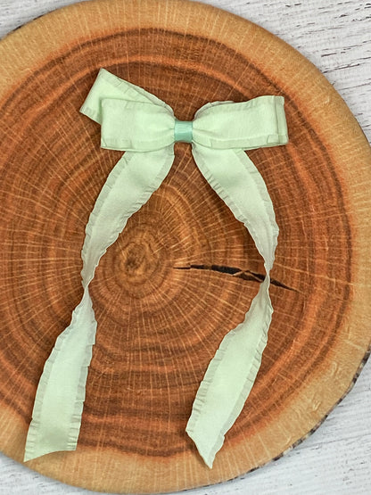 Mint Ruffle Edge Ribbon Hair Bow