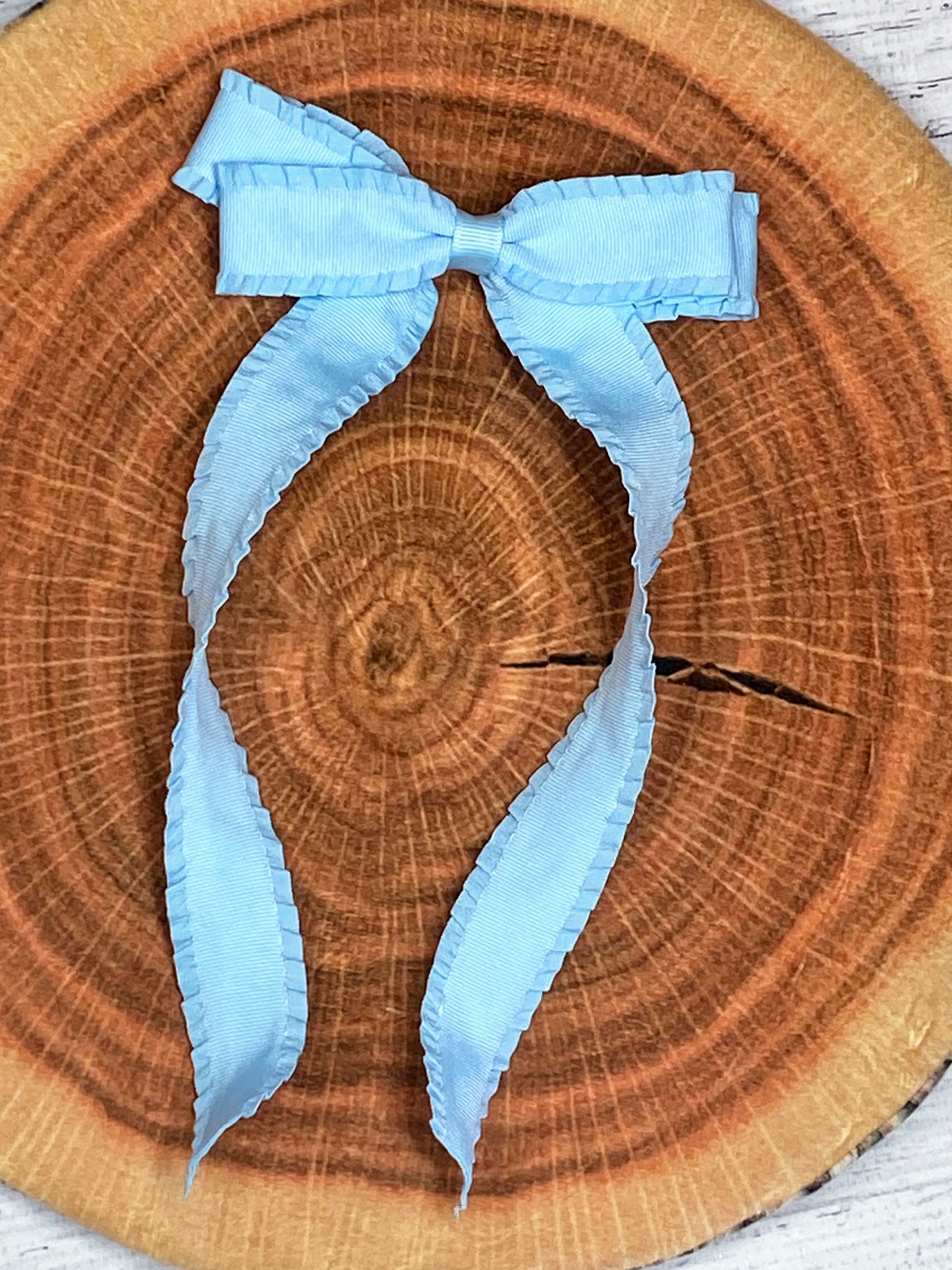 Light Blue Ruffle Edge Ribbon Hair Bow