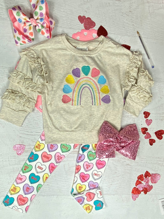 girls valentine outfit with conversation hearts