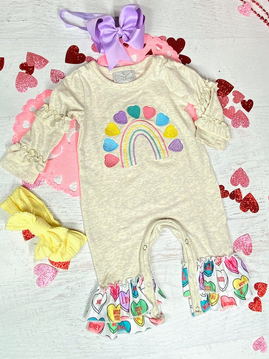 valentines day infant romper with pastel hearts