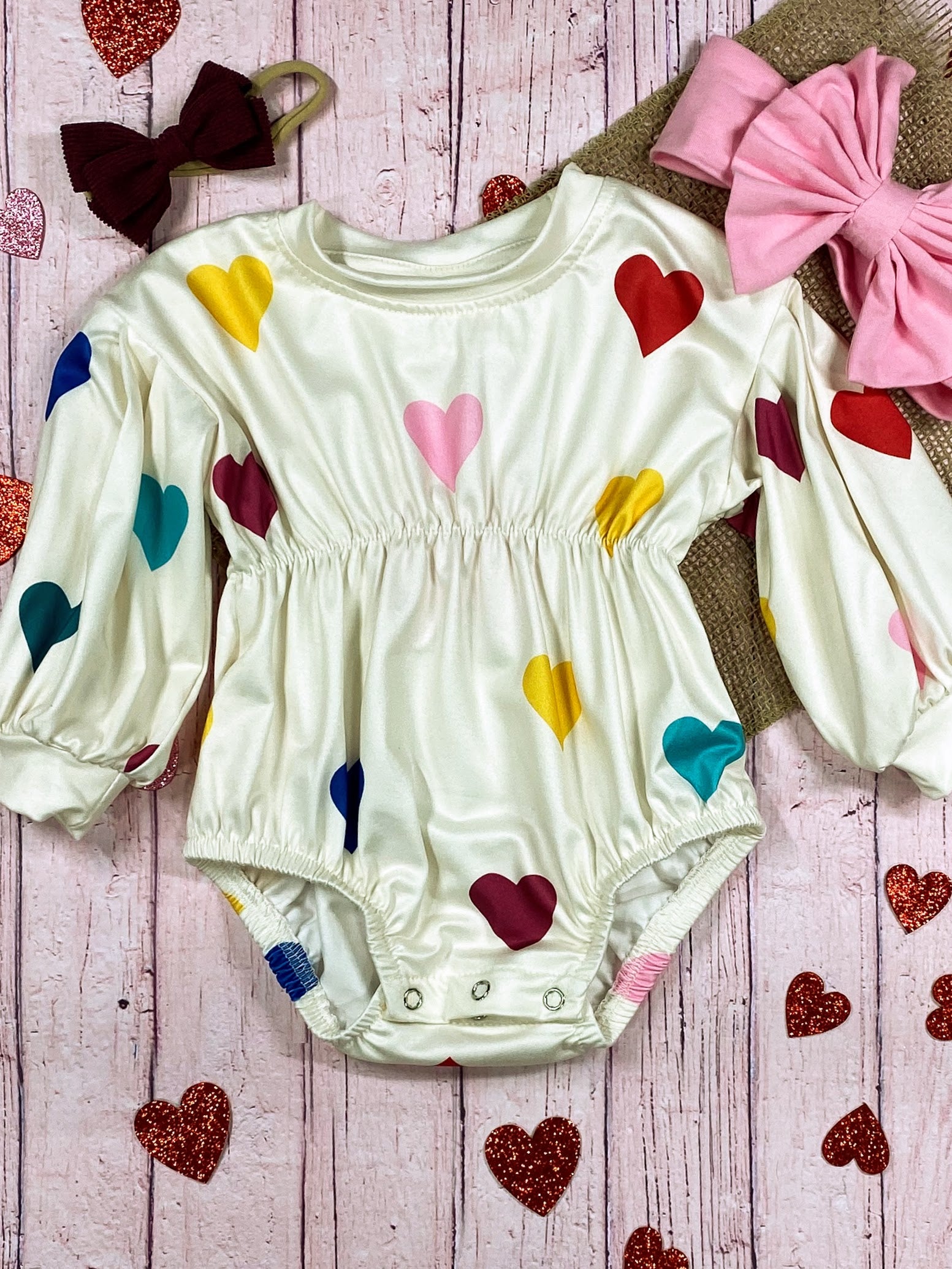 Multicolor Hearts Infant Romper