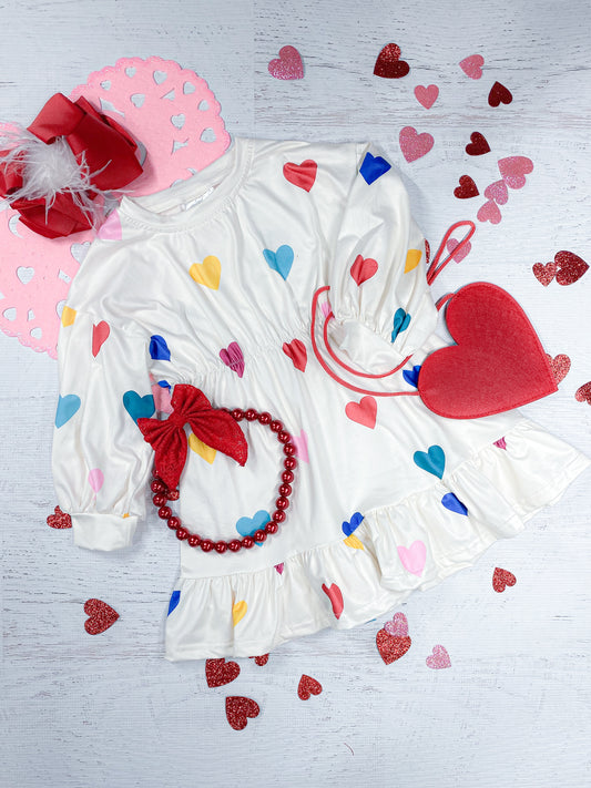 Multicolor Hearts Twirl Dress