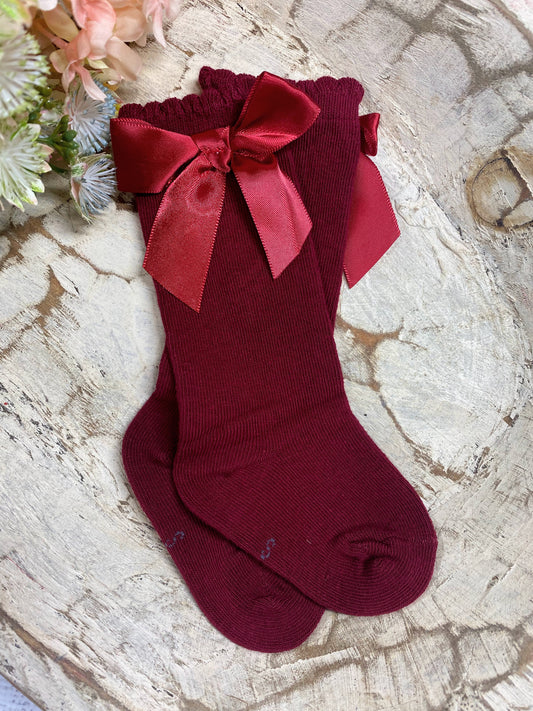 Dark Red Bow Socks