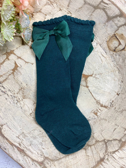 Hunter Green Bow Socks