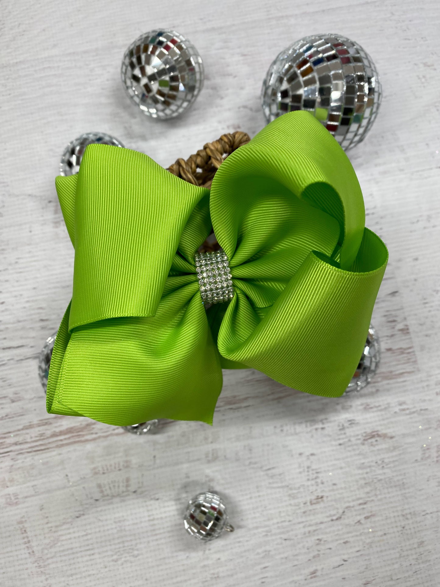 Lime Green Texas Size Rhinestone Center Knot Hair Bow